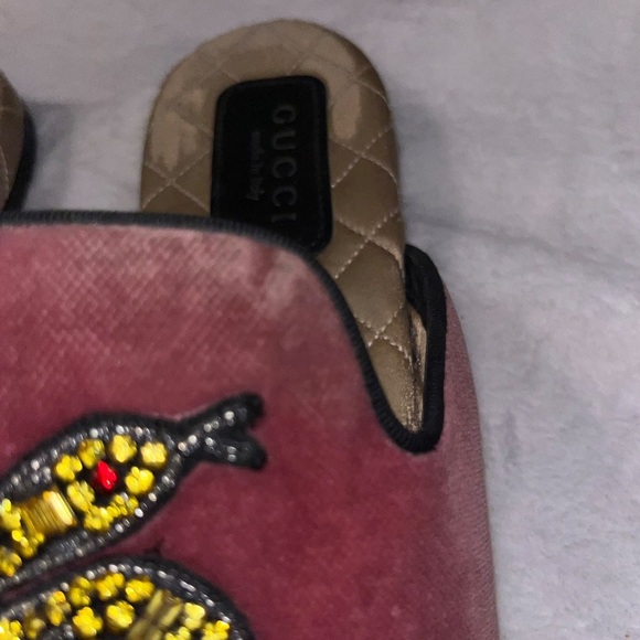 GUCCI Kingsnake Lawrence mules pink yellow size 7 velvet slippers slides snake - Picture 8 of 16